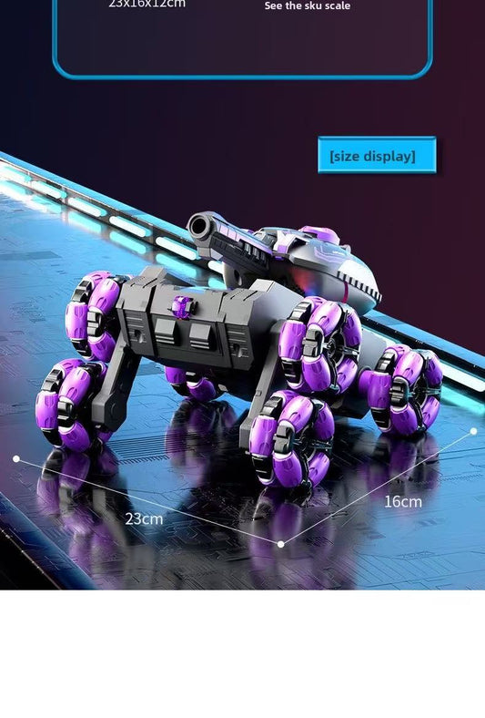 The six-wheel remote-controlled car can launch water bombs and the gestured sensing tank